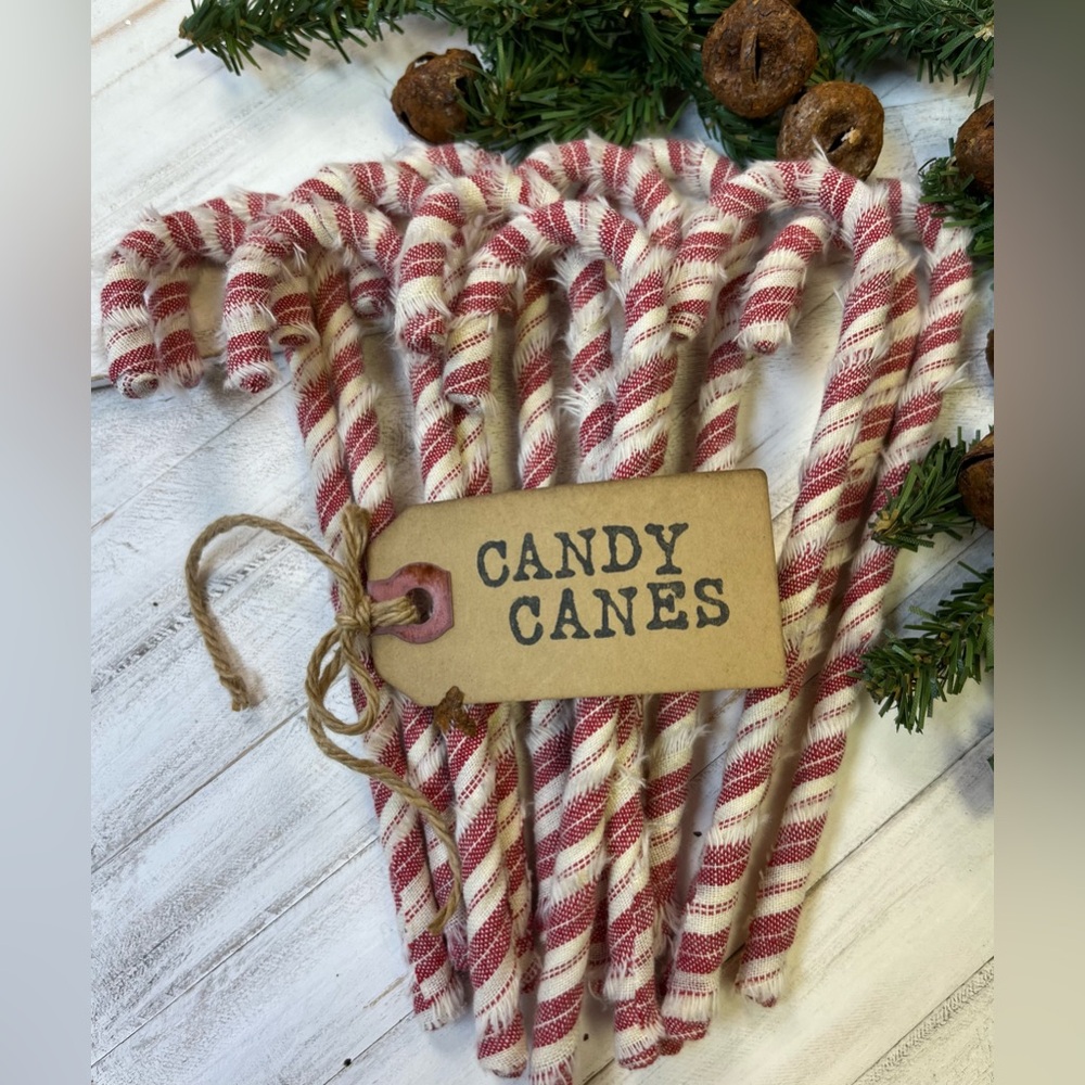 New 12 Primitive 6" Handmade Fabric Candy Canes Christmas Ornaments farmhouse - Picture 2 of 10